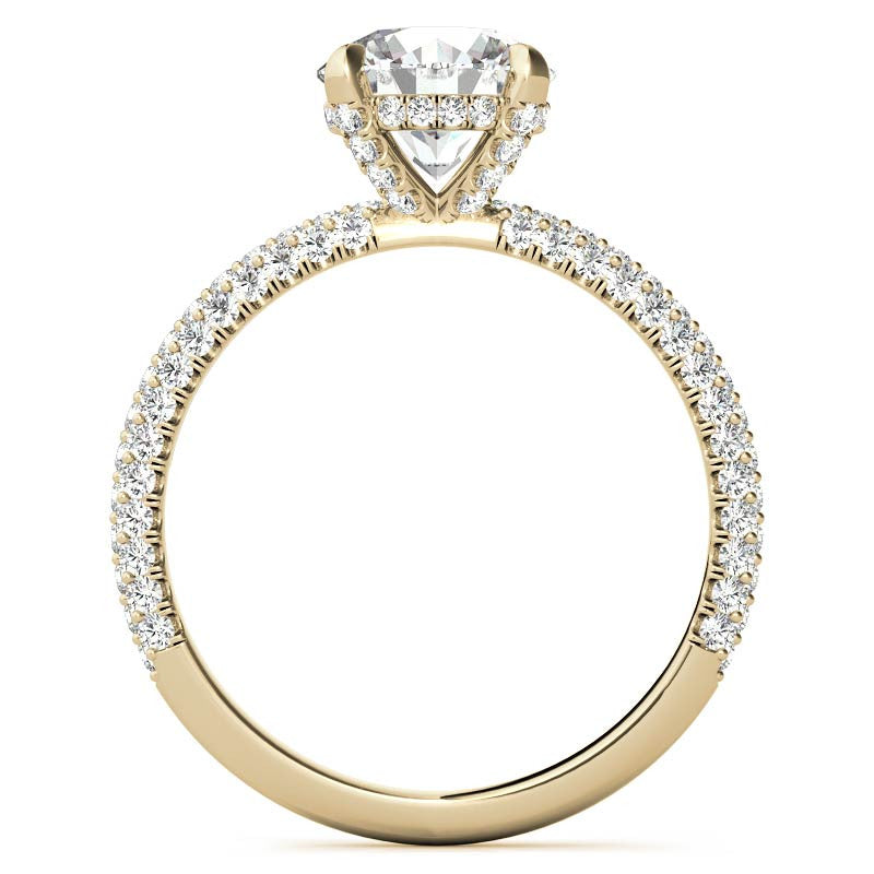 Round Petite Pave Moissanite Engagement Ring with Hidden Halo