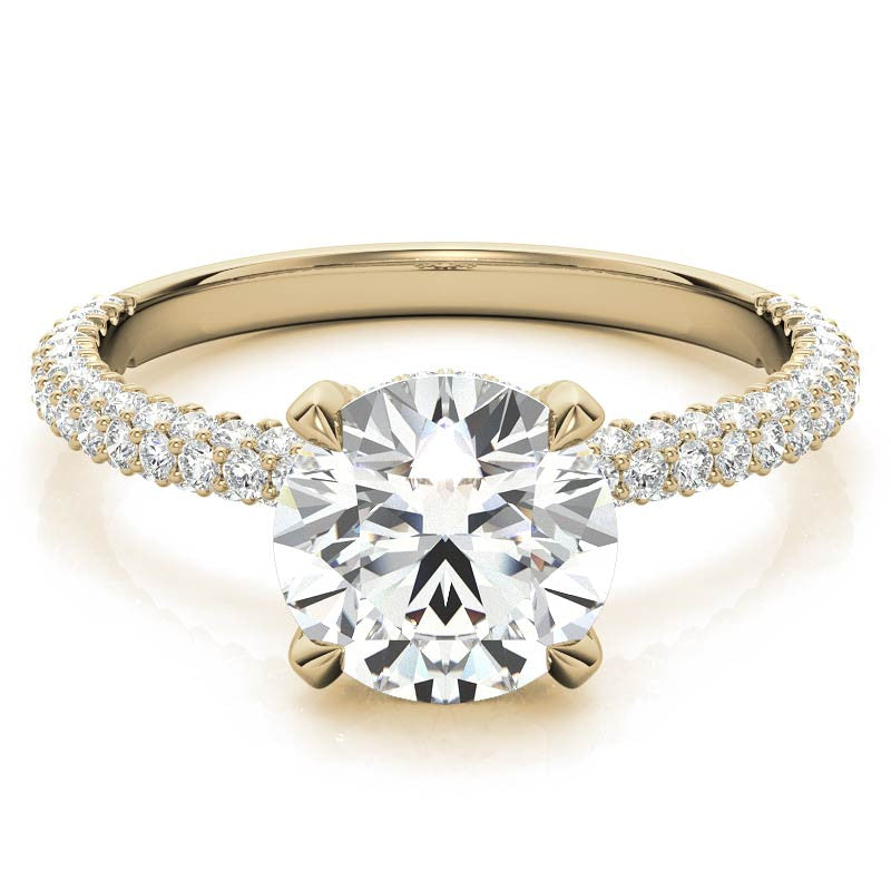 Round Petite Pave Moissanite Engagement Ring with Hidden Halo