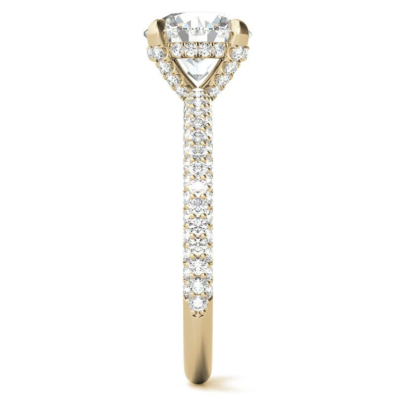 Round Petite Pave Moissanite Engagement Ring with Hidden Halo