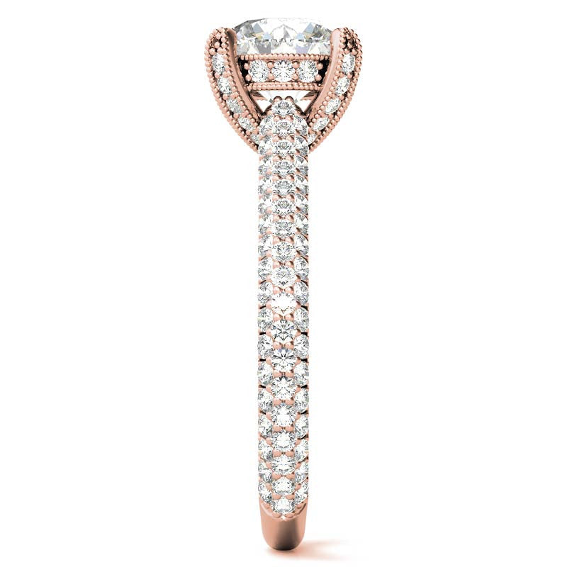 Round Pave Moissanite Engagement Ring with Milgrain Accents