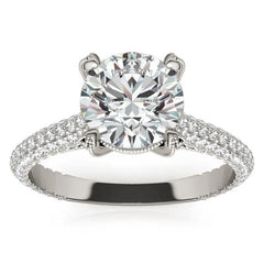 Round Pave Moissanite Engagement Ring with Milgrain Accents