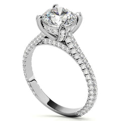 Round Pave Moissanite Engagement Ring with Milgrain Accents