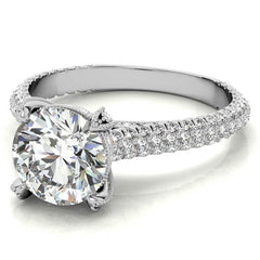 Round Pave Moissanite Engagement Ring with Milgrain Accents