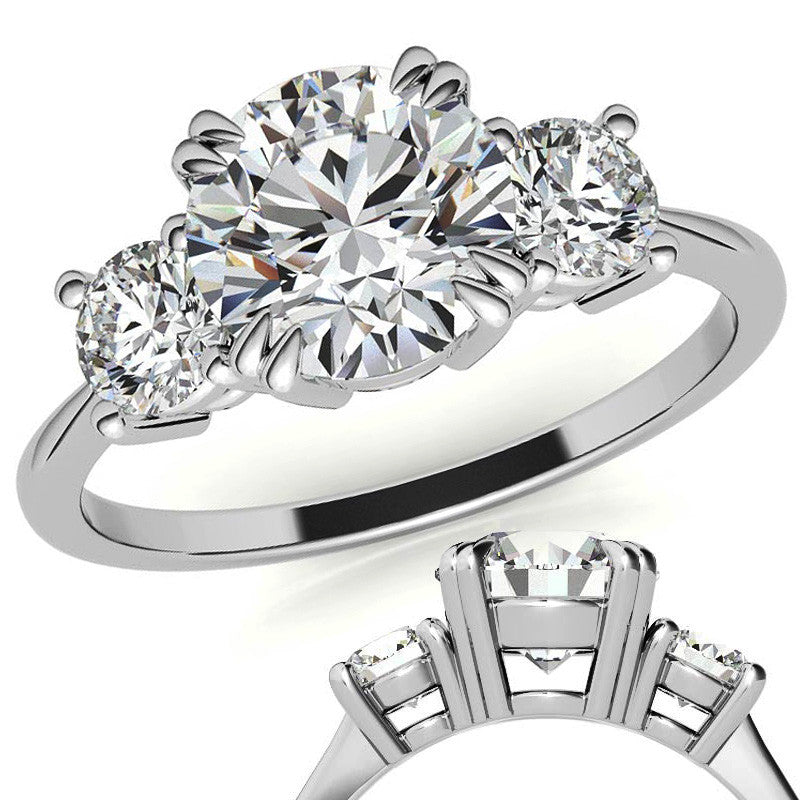 Round Double Prong 3-Stone Moissanite Engagement Ring