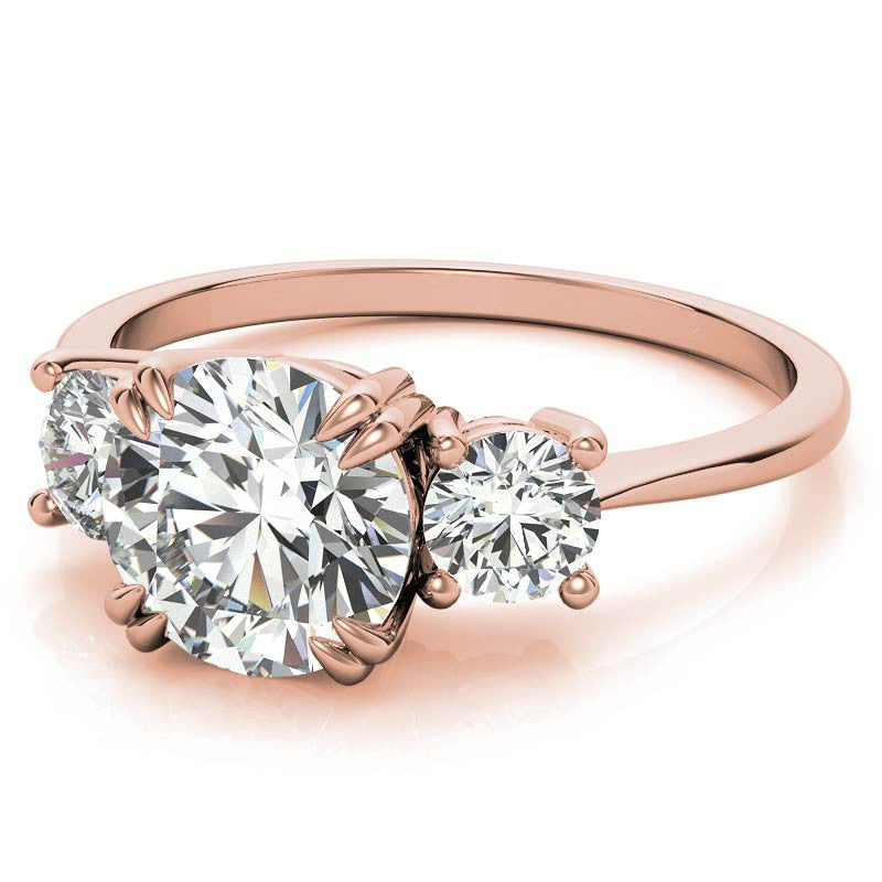 Round Double Prong 3-Stone Moissanite Engagement Ring