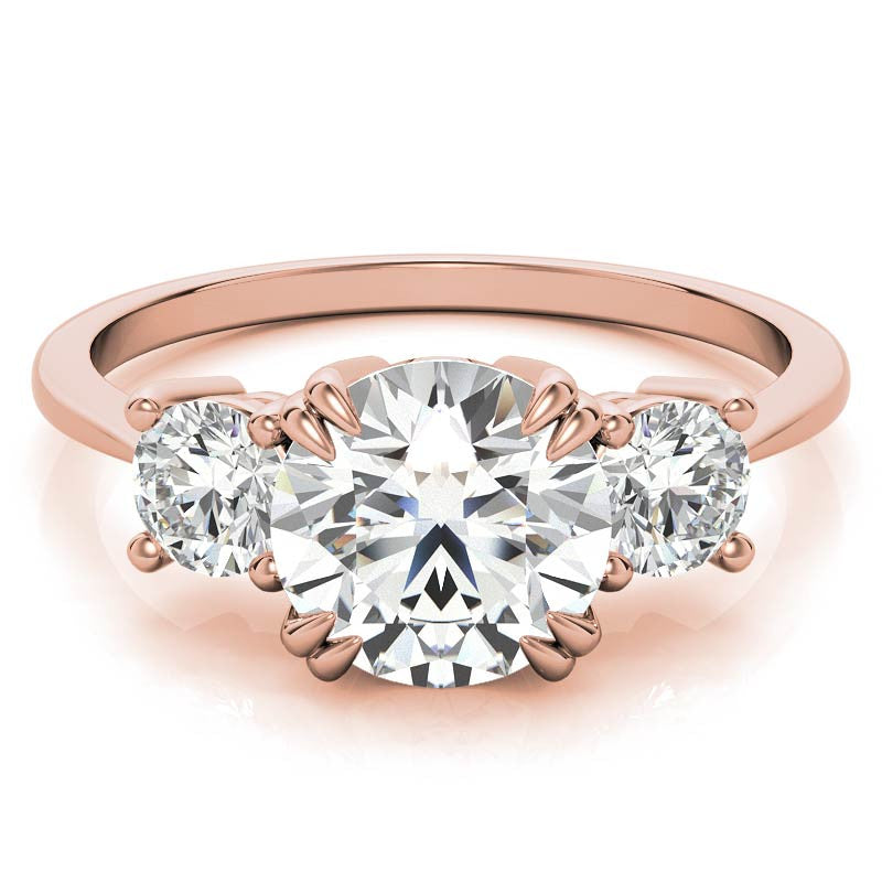 Round Double Prong 3-Stone Moissanite Engagement Ring