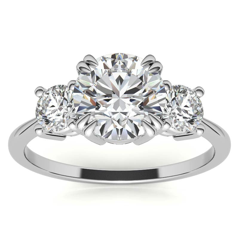 Round Double Prong 3-Stone Moissanite Engagement Ring