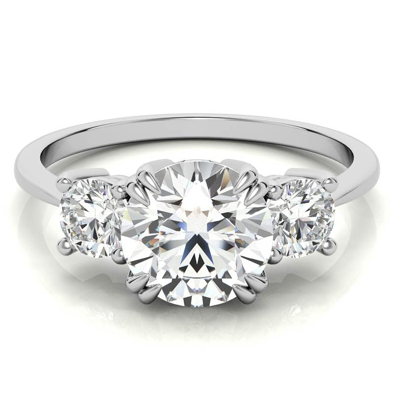Round Double Prong 3-Stone Moissanite Engagement Ring