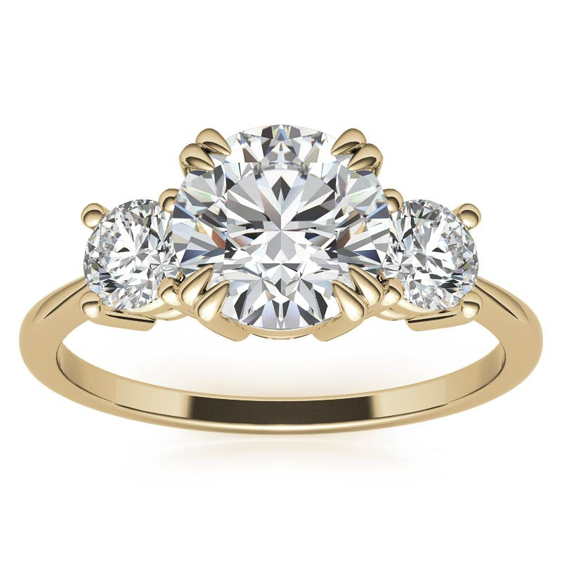 Round Double Prong 3-Stone Moissanite Engagement Ring