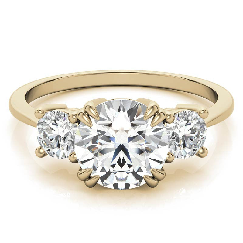 Round Double Prong 3-Stone Moissanite Engagement Ring