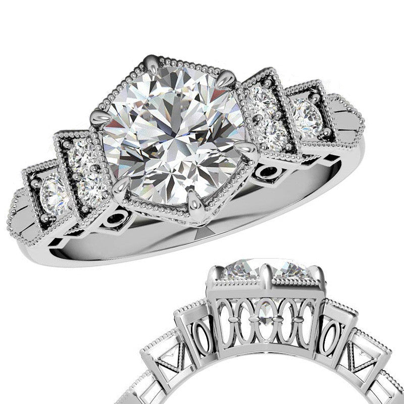 Antique Art Deco Inspired Moissanite Engagement Ring