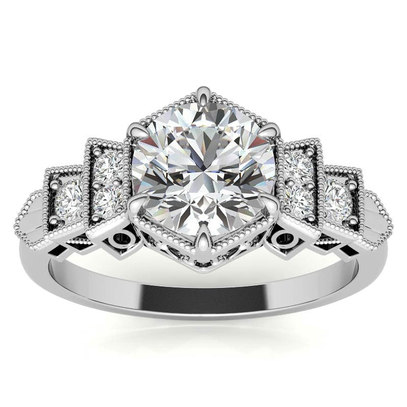 Antique Art Deco Inspired Moissanite Engagement Ring