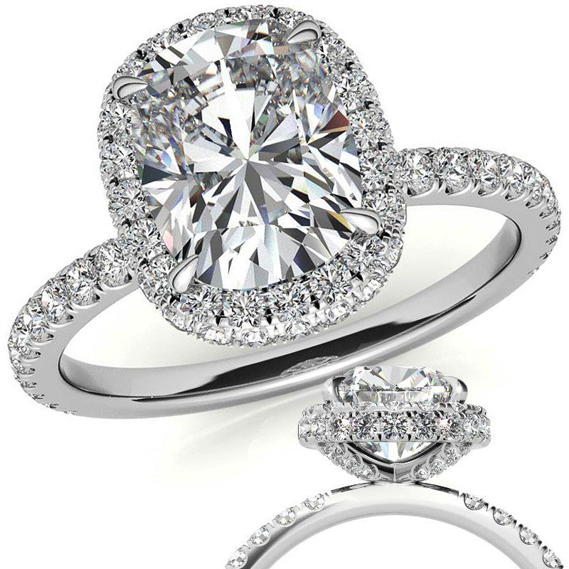 Rectangular Cushion Encircled Halo Moissanite Engagement Ring