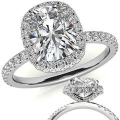 Rectangular Cushion Encircled Halo Moissanite Engagement Ring