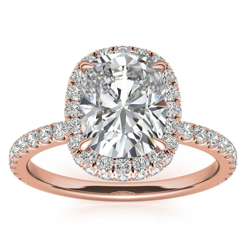 Rectangular Cushion Encircled Halo Moissanite Engagement Ring