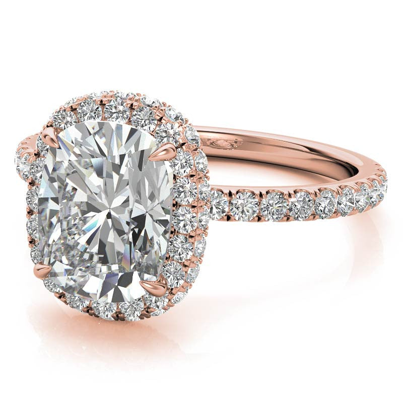 Rectangular Cushion Encircled Halo Moissanite Engagement Ring