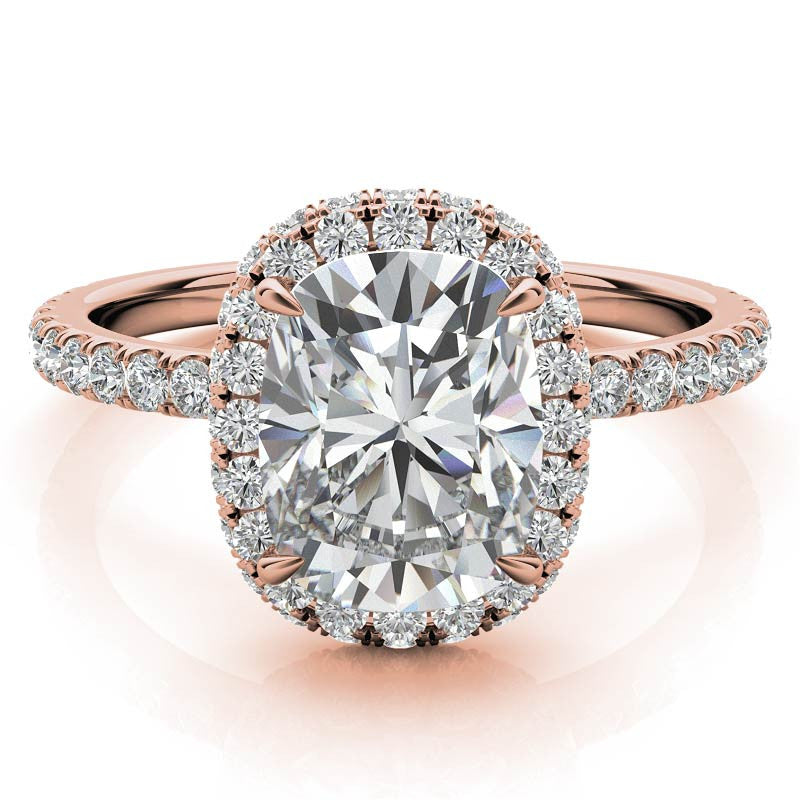 Rectangular Cushion Encircled Halo Moissanite Engagement Ring