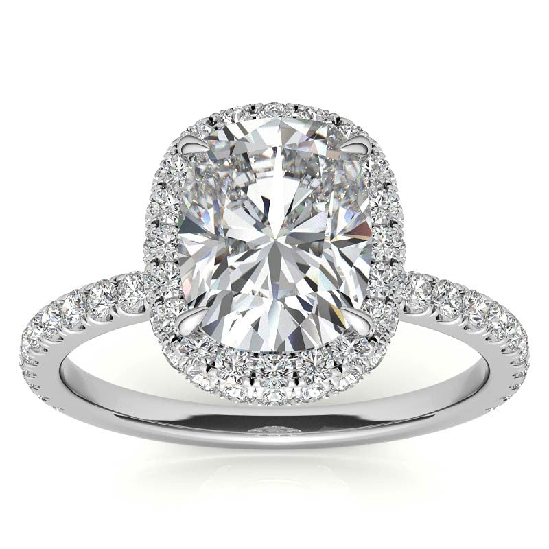 Rectangular Cushion Encircled Halo Moissanite Engagement Ring