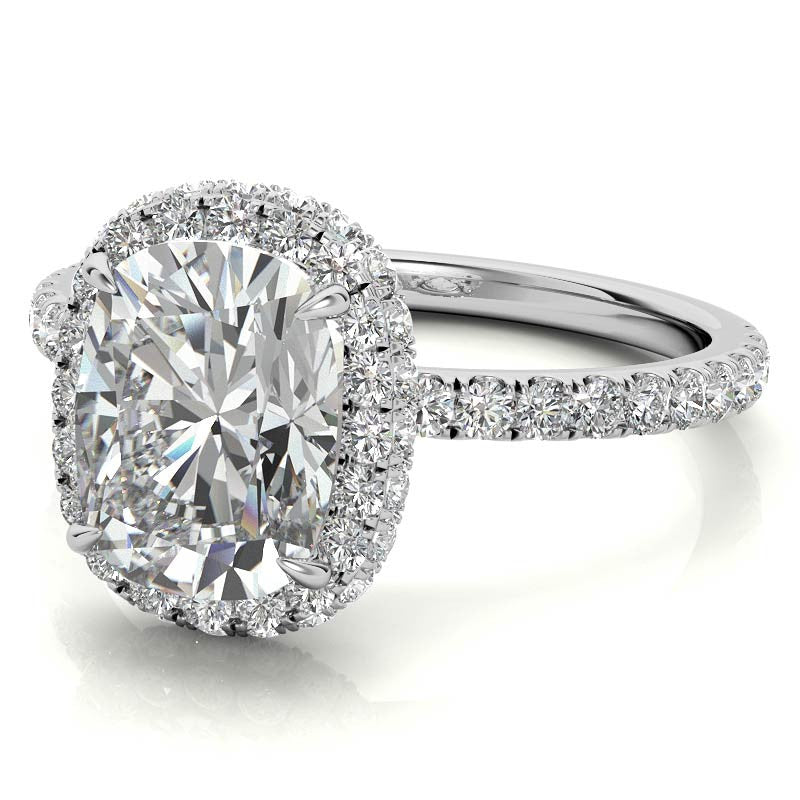 Rectangular Cushion Encircled Halo Moissanite Engagement Ring