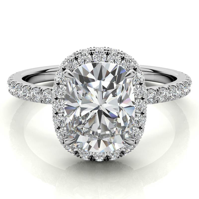 Rectangular Cushion Encircled Halo Moissanite Engagement Ring