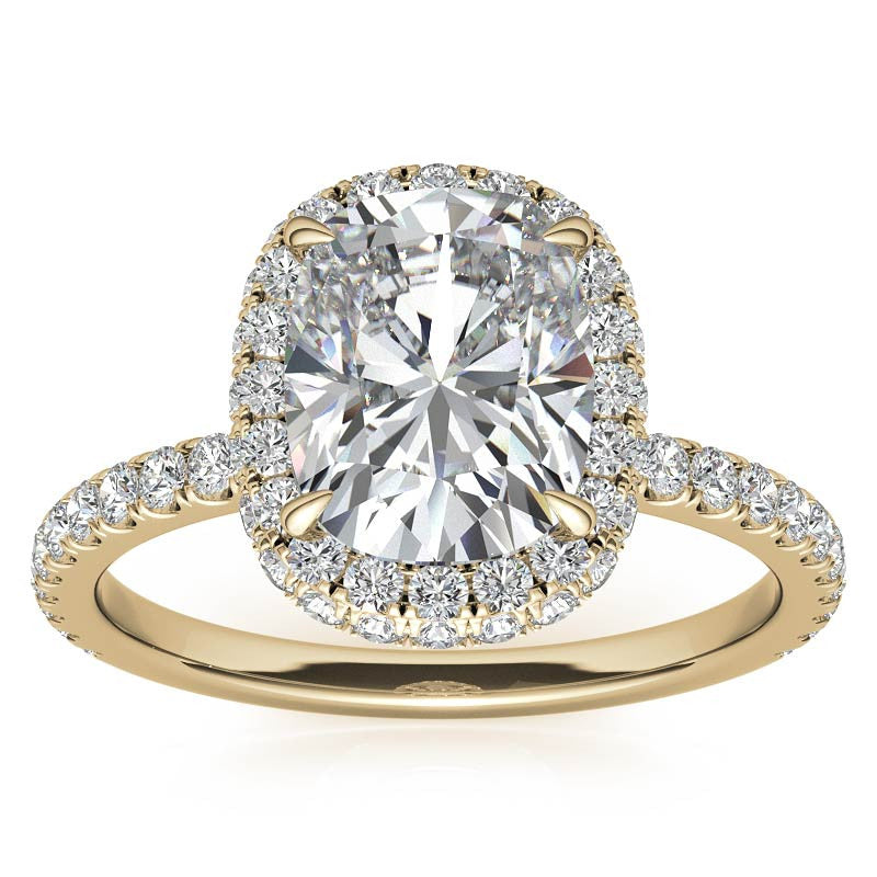 Rectangular Cushion Encircled Halo Moissanite Engagement Ring