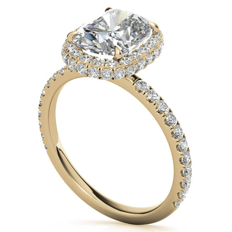 Rectangular Cushion Encircled Halo Moissanite Engagement Ring