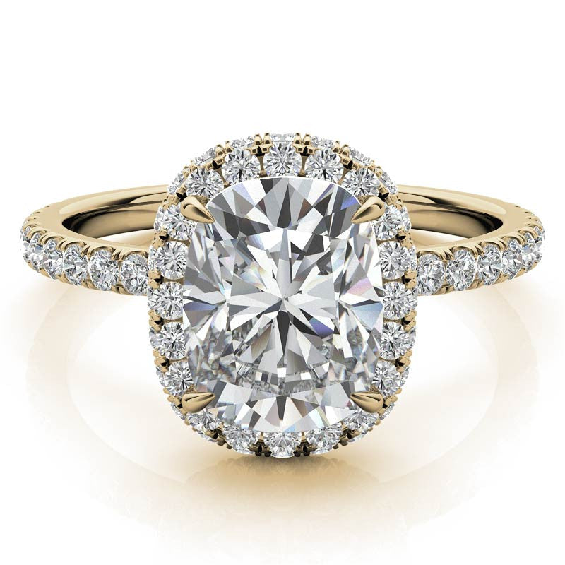 Rectangular Cushion Encircled Halo Moissanite Engagement Ring