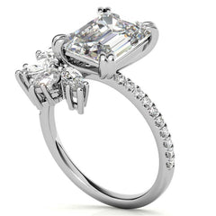 Unique Emerald / Radiant Moissanite Engagement Ring with Pear and Marquise Accents