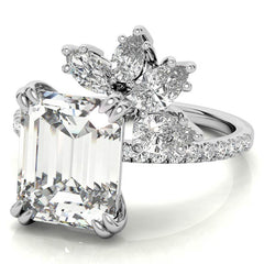 Unique Emerald / Radiant Moissanite Engagement Ring with Pear and Marquise Accents