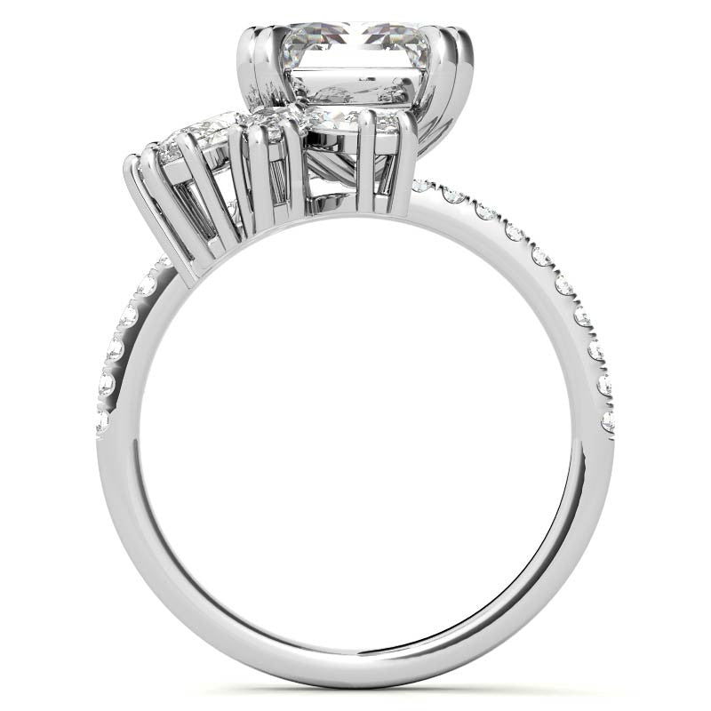 Unique Emerald / Radiant Moissanite Engagement Ring with Pear and Marquise Accents