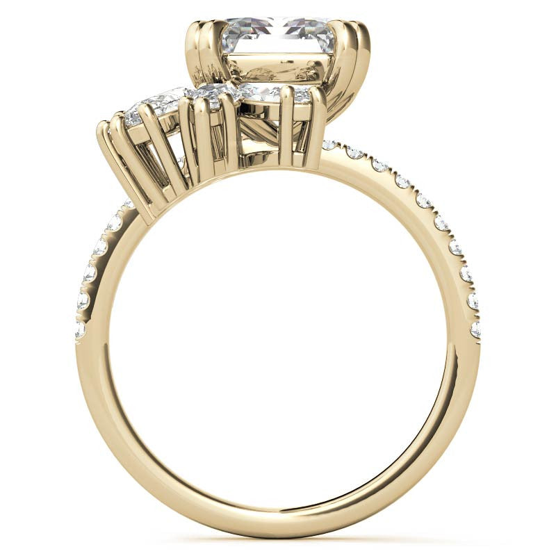 Unique Emerald / Radiant Moissanite Engagement Ring with Pear and Marquise Accents