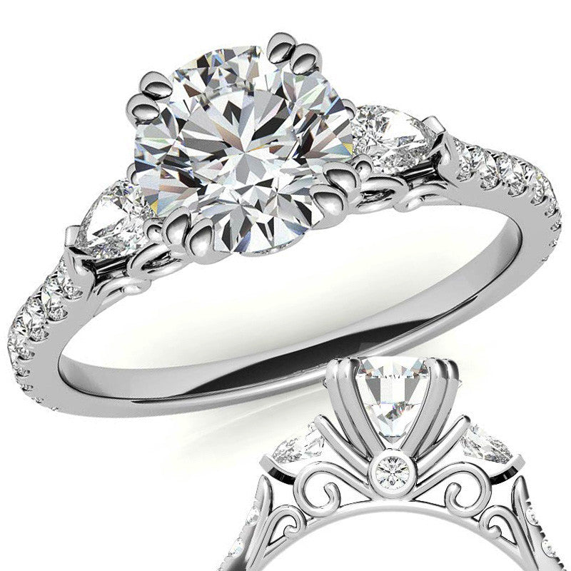 Round and Pear Cathedral Moissanite Engagement Ring