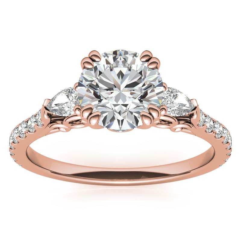 Round and Pear Cathedral Moissanite Engagement Ring