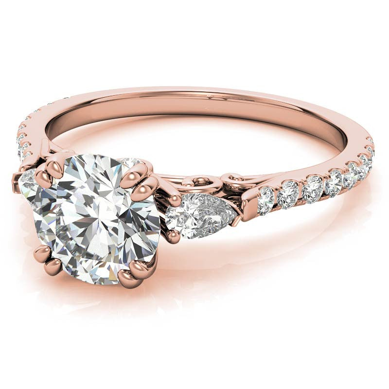 Round and Pear Cathedral Moissanite Engagement Ring
