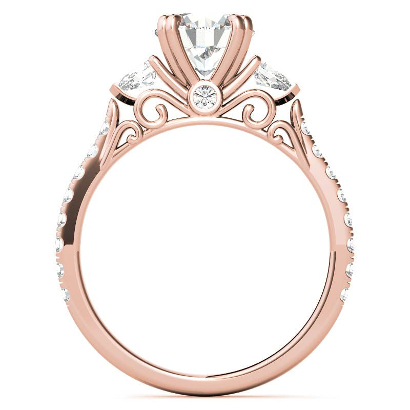 Round and Pear Cathedral Moissanite Engagement Ring