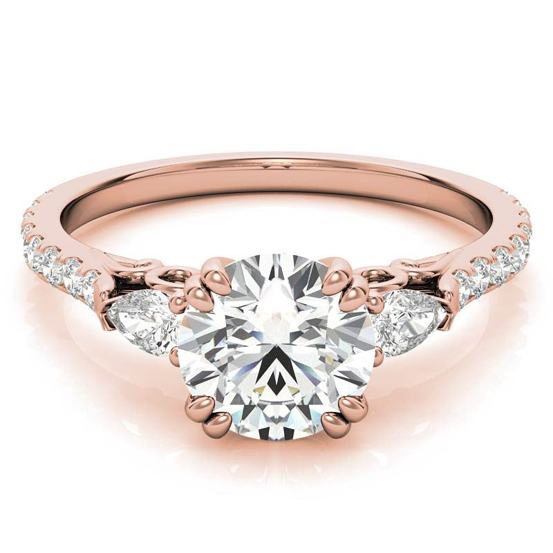 Round and Pear Cathedral Moissanite Engagement Ring