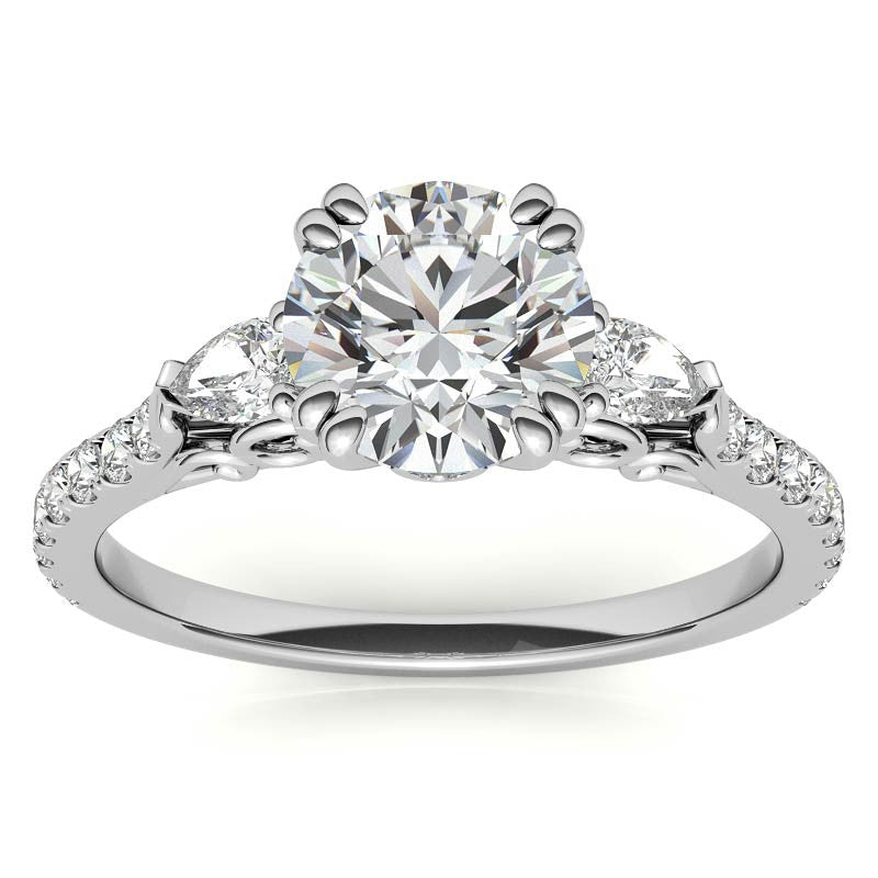 Round and Pear Cathedral Moissanite Engagement Ring