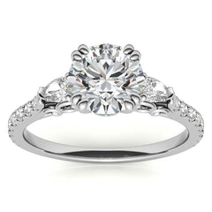 Round and Pear Cathedral Moissanite Engagement Ring