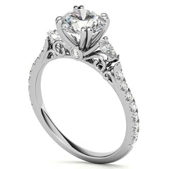 Round and Pear Cathedral Moissanite Engagement Ring