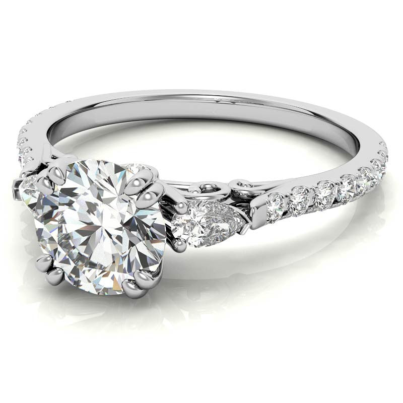 Round and Pear Cathedral Moissanite Engagement Ring