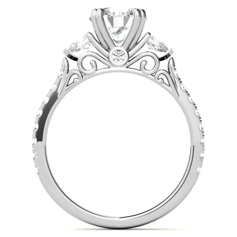 Round and Pear Cathedral Moissanite Engagement Ring