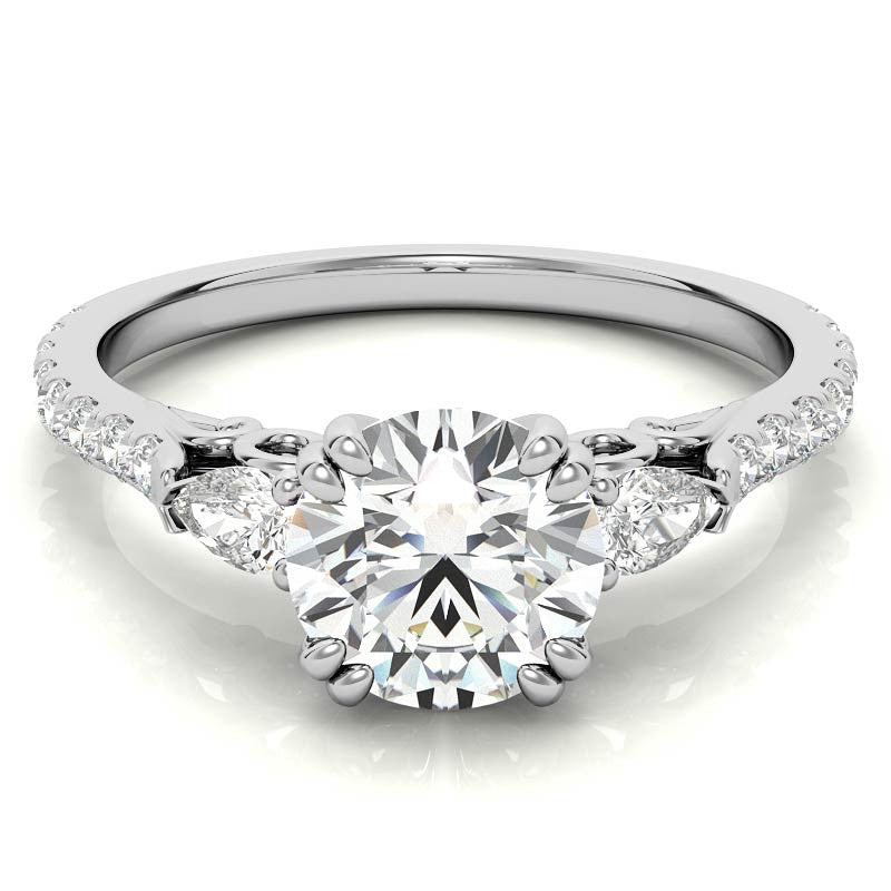 Round and Pear Cathedral Moissanite Engagement Ring