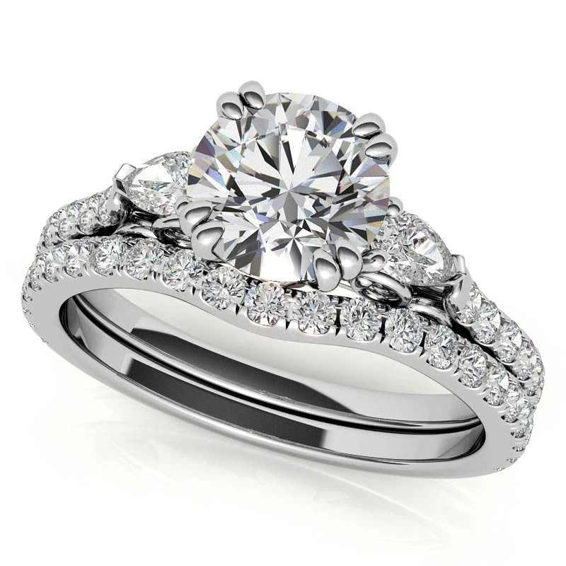 Round and Pear Cathedral Moissanite Engagement Ring
