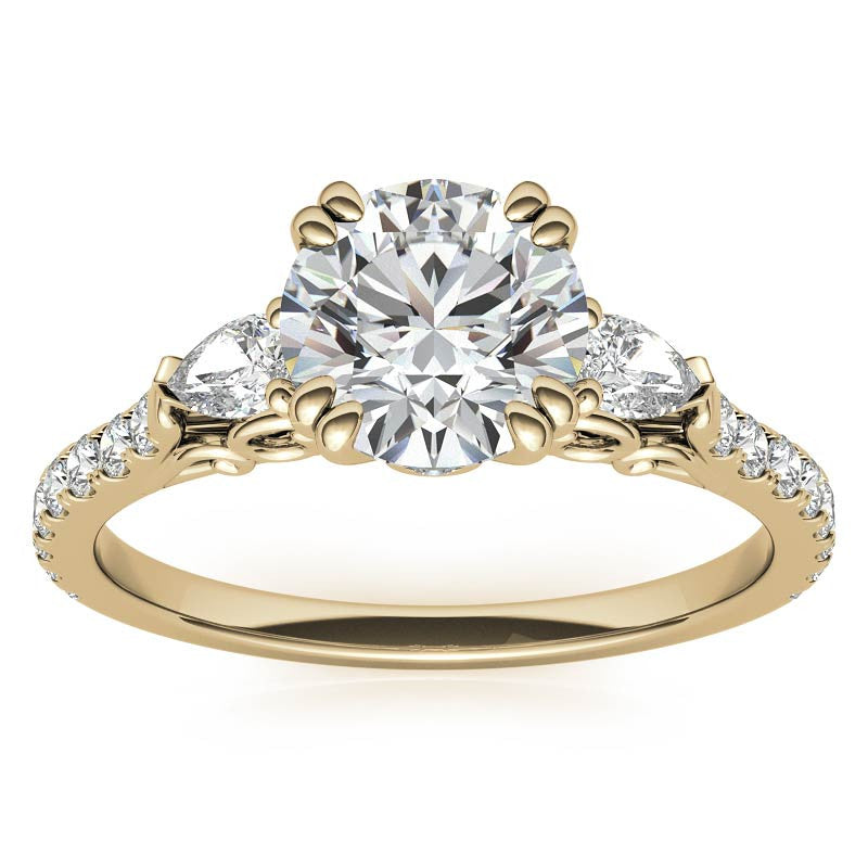 Round and Pear Cathedral Moissanite Engagement Ring