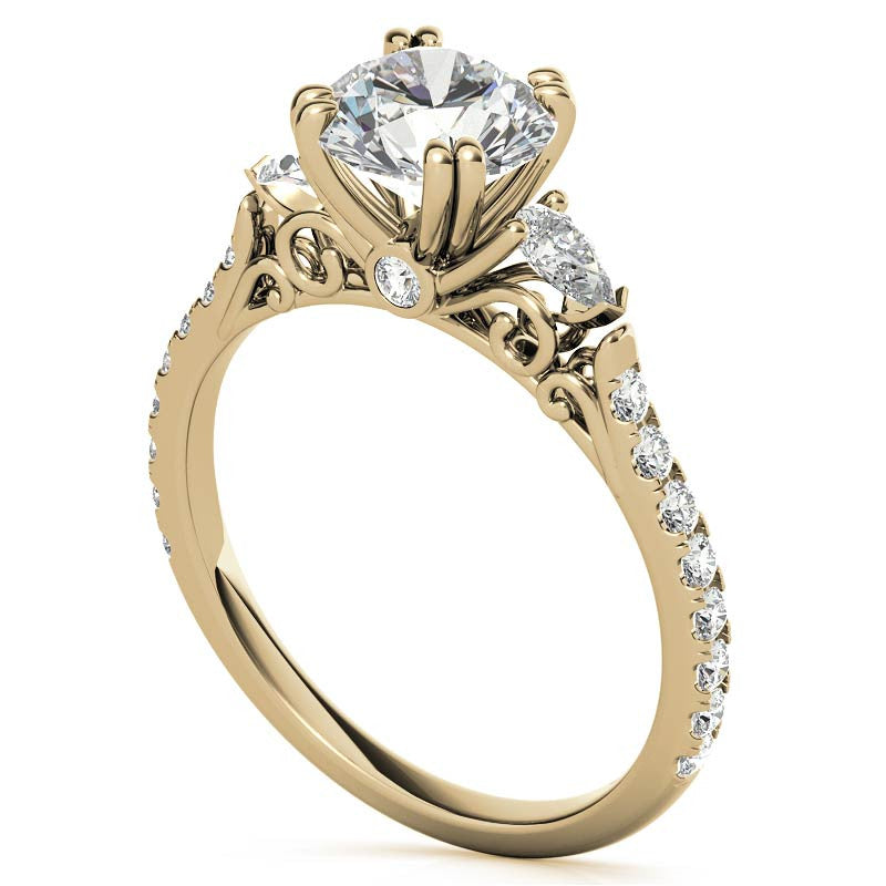 Round and Pear Cathedral Moissanite Engagement Ring