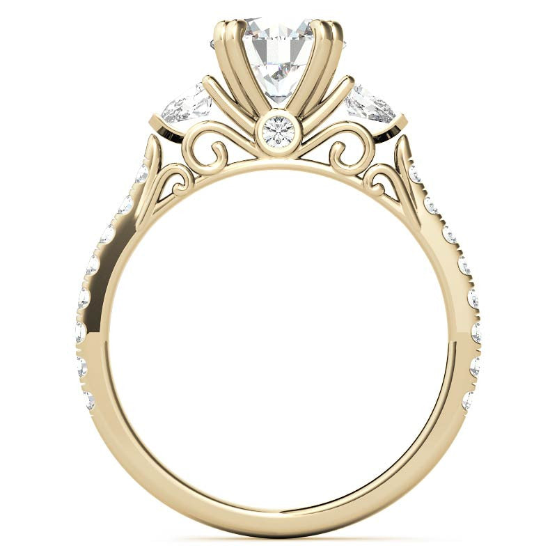 Round and Pear Cathedral Moissanite Engagement Ring