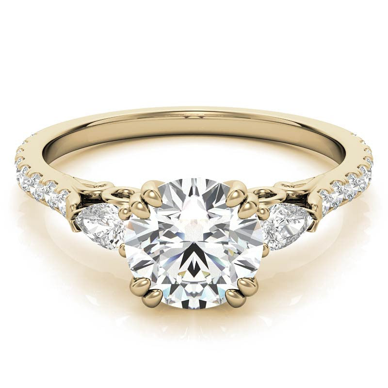 Round and Pear Cathedral Moissanite Engagement Ring