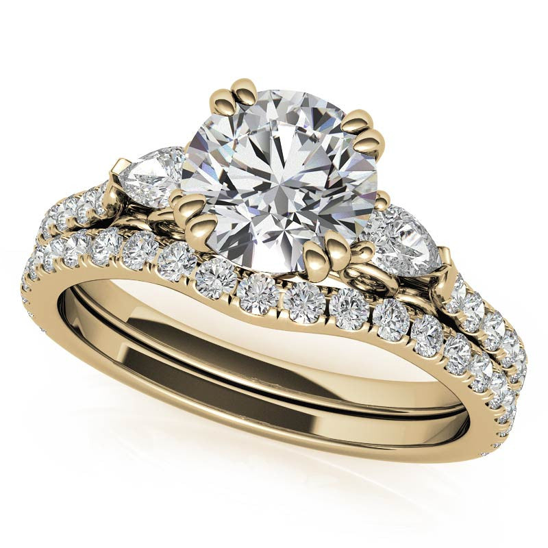 Round and Pear Cathedral Moissanite Engagement Ring