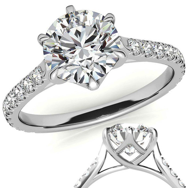 Round Trellis Style Moissanite Engagement Ring with Claw Prongs
