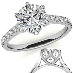 Round Trellis Style Moissanite Engagement Ring with Claw Prongs